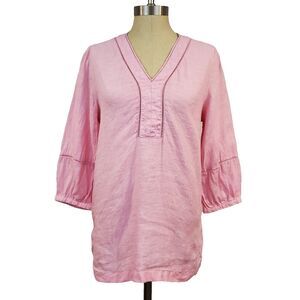 Joie Linen Puff Sleeve Tunic Top M Pink 3/4 sleeve Peasant Coquette Lagenlook